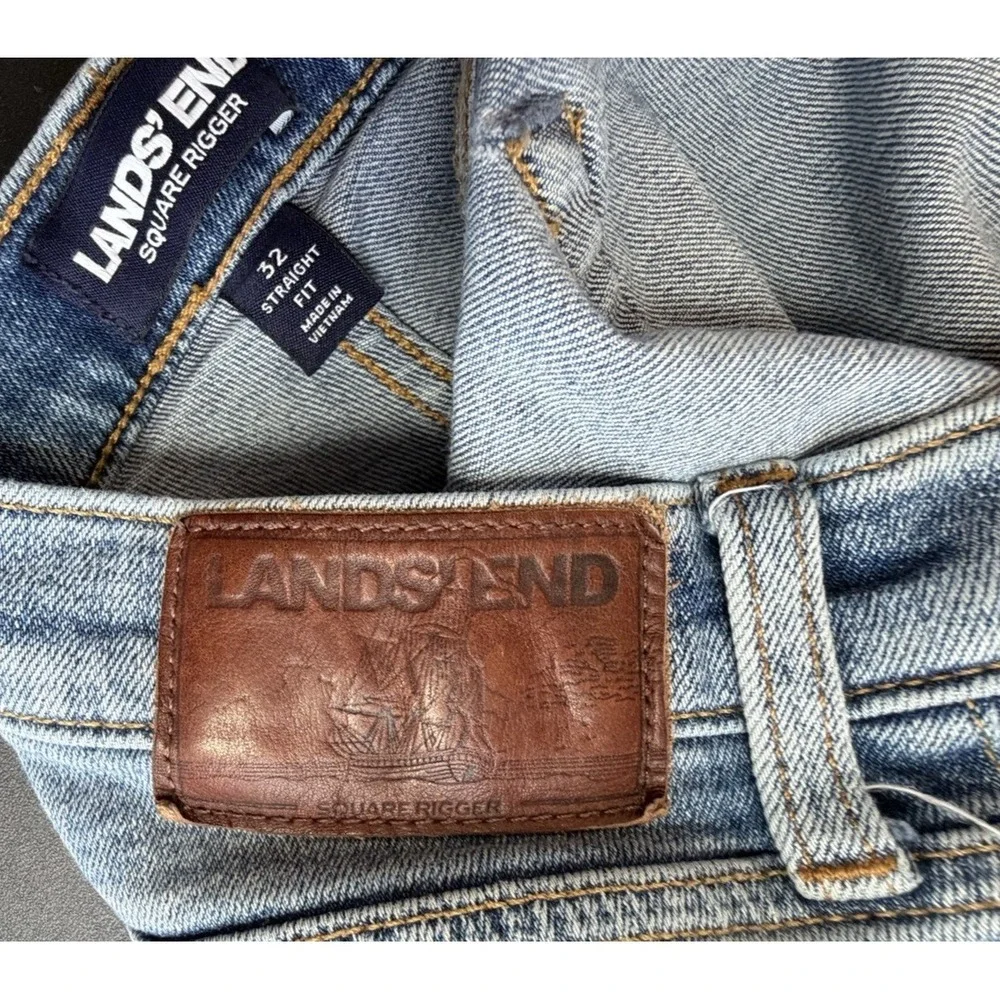 Lands' End Square Rigger Jeans Mens 32 Blue‎ Cotton Denim Straight Leg Faded